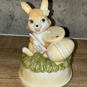 Vintage Frankel Taiwan Bunny Rabbit W/ Easter Egg Easel Music Box